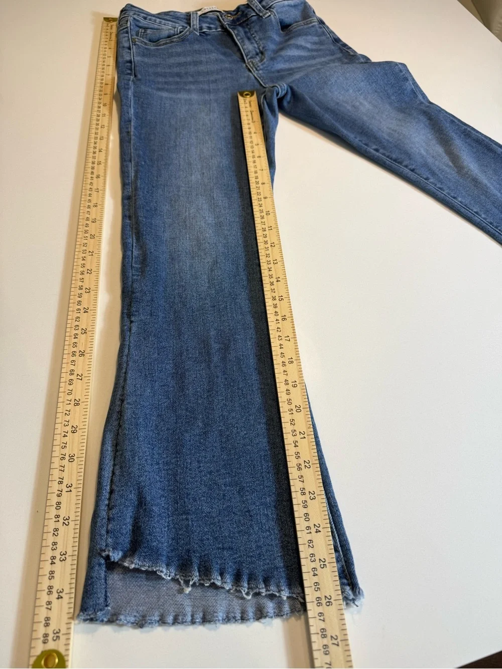 Lovervet by Vervet High Rise Uneven Raw Hem Kick Flare Stretch Jeans Size 27